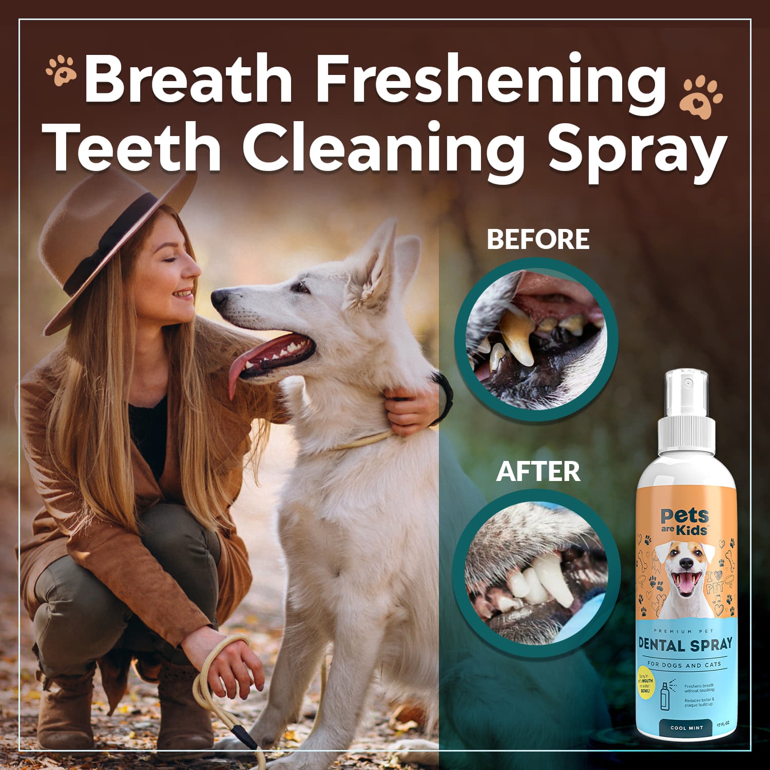 Breath freshening, teeth cleaning spray