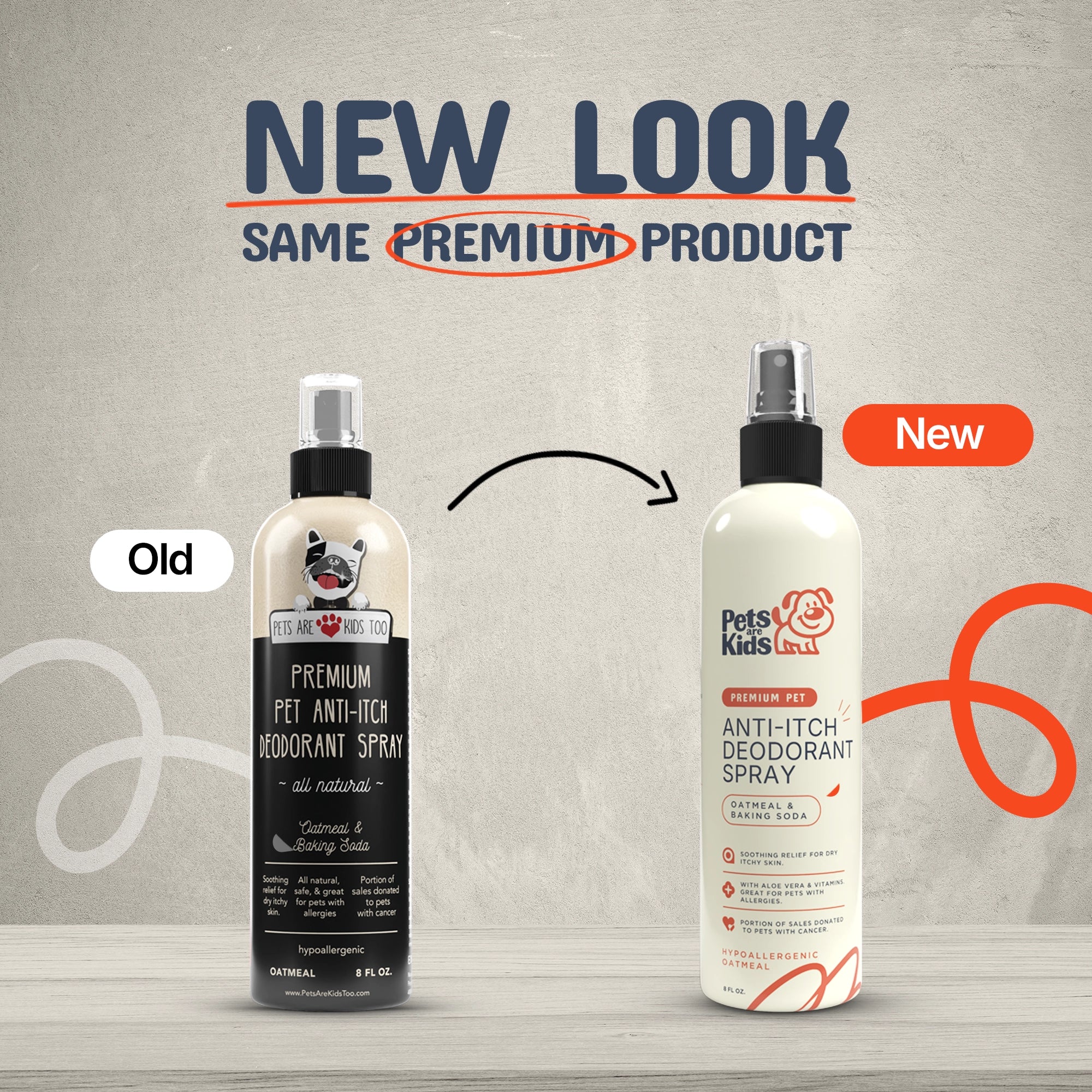 Comparison of old and new bottle of Anti-Itch Deodorant Spray