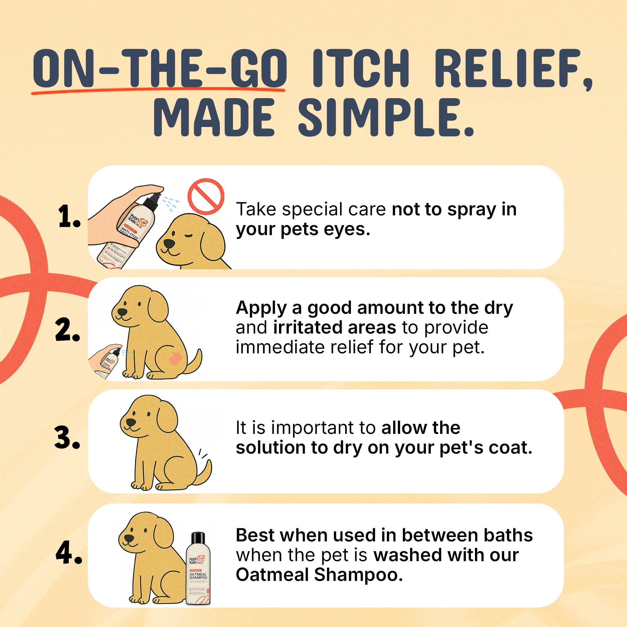 Instructions for using a pet itch relief spray